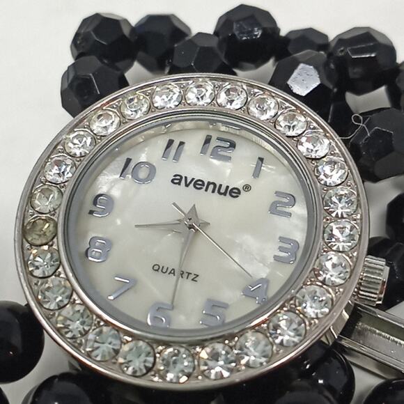 Avenue Womens Black 4 Strand Bead Bracelet Watch Mother of Pearl Face - Picture 7 of 10